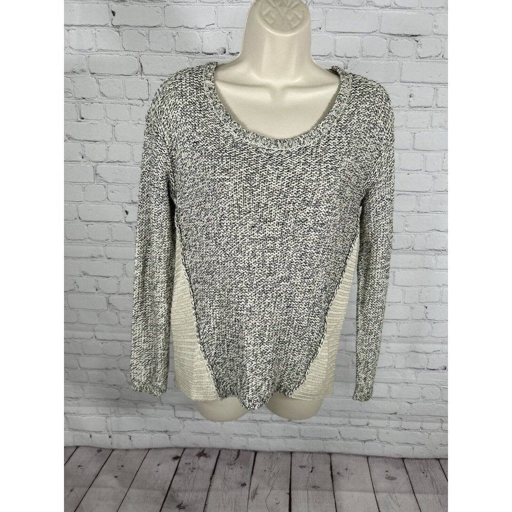 RD Style Knitted Pullover Sweater Ivory Black Long Sleeve Acrylic/Cotton Women S